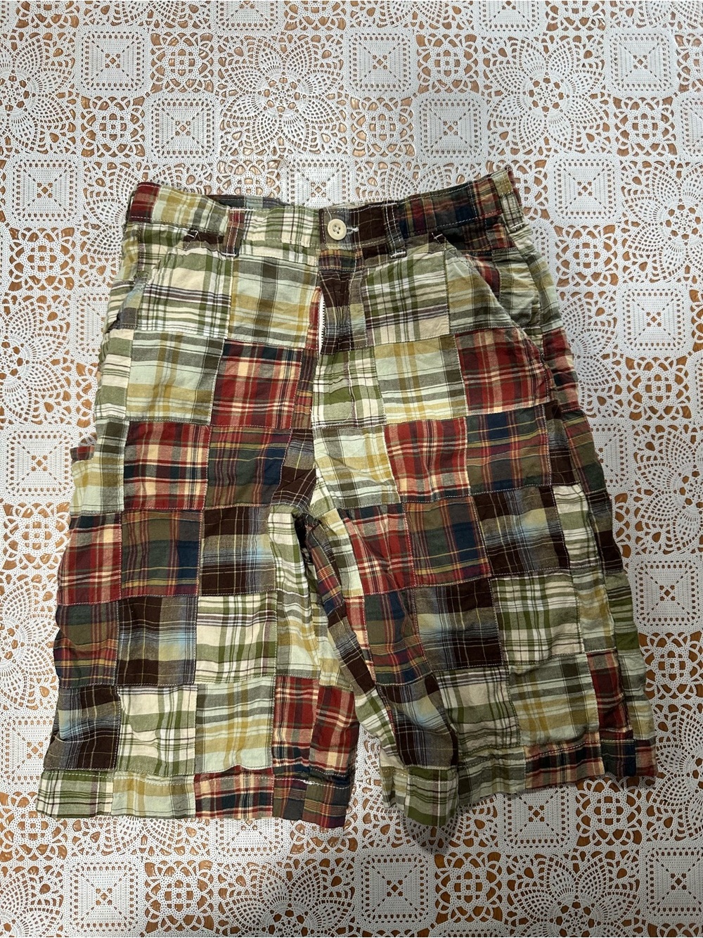 Arizona Jean Co Boys Size 16 Patchwork Madras Plaid Cargo Shorts